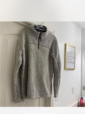 Woman’s Gray Sherpa Quarter-Zip Pullover Sweater